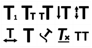 A set of 10 editing tools icons as subscript, font size, text size vector
