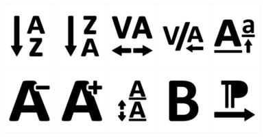 A set of 10 editing tools icons as ascending sorting, descending sorting, letter spacing vector