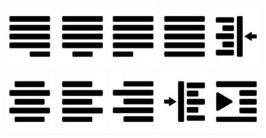 A set of 10 editing tools icons as right justified, center justified, left justified vector