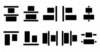 A set of 10 editing tools icons as top align, bottom align, right align vector