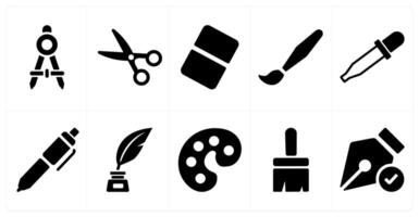 A set of 10 editing tools icons as compass, scissors, eraser vector