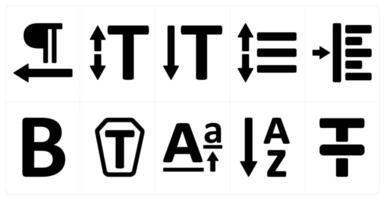 A set of 10 editing tools icons as paragraph alignment, text size, vertical type vector