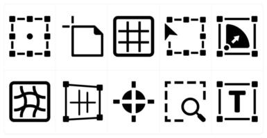A set of 10 editing tools icons as transform, text area, grid vector