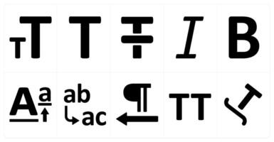 A set of 10 editing tools icons as text size, text, line through, italic vector
