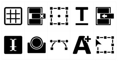 A set of 10 editing tools icons as grid, delete row, transform vector