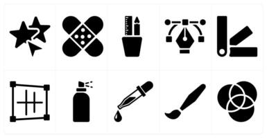 A set of 10 editing tools icons as selection tool, patch tool, creativity vector