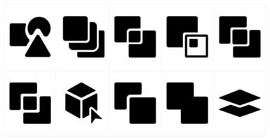 A set of 10 editing tools icons as shapes, layers, intersect vector