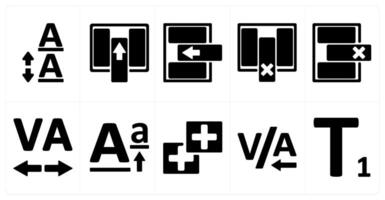 A set of 10 editing tools icons as line spacing, insert coloumn, insert row vector