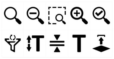 A set of 10 editing tools icons as search, zoom out, finder vector