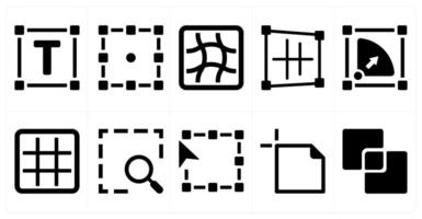 A set of 10 editing tools icons as text area, transform, mesh vector