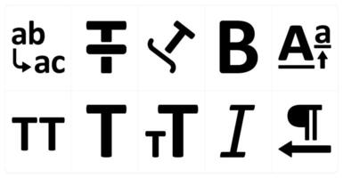 A set of 10 editing tools icons as merge cell below, line through, taxt path vector