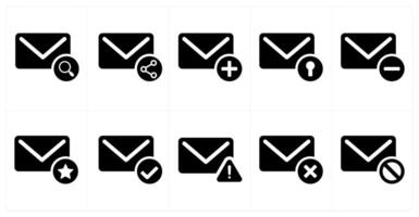 A set of 10 mail icons as search message, share mail, add message vector