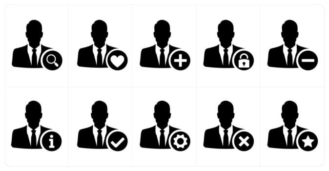 A set of 10 profile icons as search profile, favorite profile, add profile vector