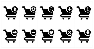 A set of 10 cart icons as update cart, cart setting, cart search vector