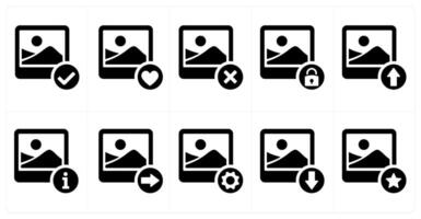 A set of 10 image icons as secured image, favorite image, delete image vector