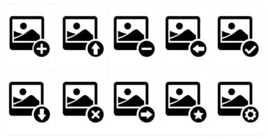 A set of 10 image icons as add image, upload image, remove image vector
