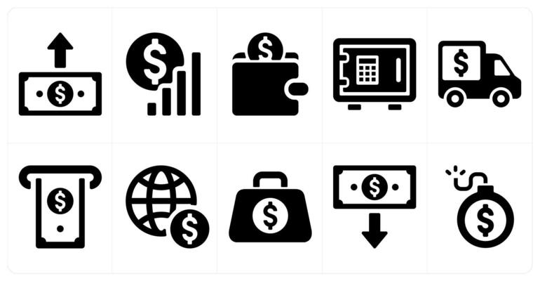 A set of 10 finance and money icons as send money, growth analysis, savings
