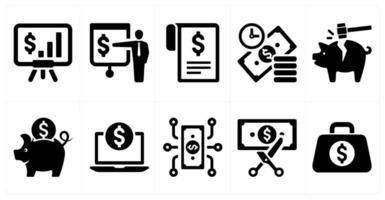 A set of 10 finance and money icons as revenue presentation, presentation, invoice vector
