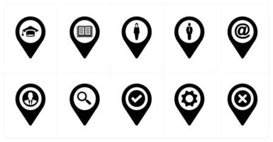 A set of 10 Location Pointer icons as graduation, library, female vector