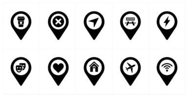 A set of 10 Location Pointer icons as beverage, delete, direction vector