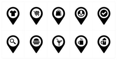 A set of 10 Location Pointer icons as shopping, shopping cart, shopping bag vector
