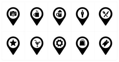 A set of 10 Location Pointer icons as camera, beverage, bar vector