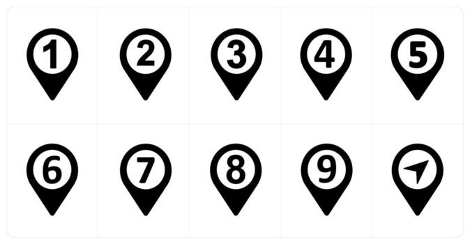 un conjunto de 10 ubicación puntero íconos como uno, dos, Tres vector