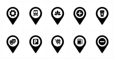 A set of 10 Location Pointer icons as options, train, fitness vector