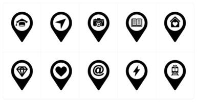 A set of 10 Location Pointer icons as graduation, direction, camera vector