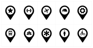A set of 10 Location Pointer icons as favorite, gym, aeroplane vector