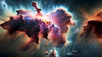Spectacular close-up of a colorful nebula cloud in deep space, showcasing cosmic beauty, stellar formation, and the wonders of the universe. video