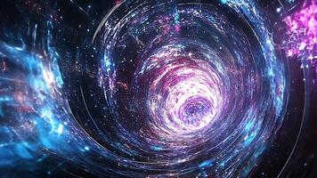 levendig heelal spiraal lijkt op een wormgat, presentatie van de boeiend energie en zwaartekracht Trekken van een kosmisch fenomeen in de universum video
