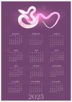 Happy new year 2025, year of the snake, Full calendar. calendar 2025. text 2025. 2025 minimalist. Happy New Year. design template Dates All month and weekdays vector
