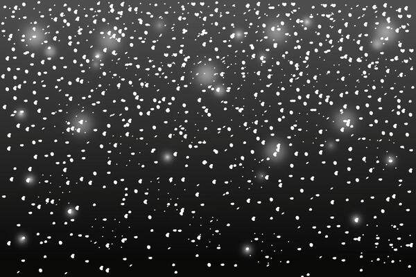 Snow flakes falling on black background. illustration of night snowfall. Starry sky.
