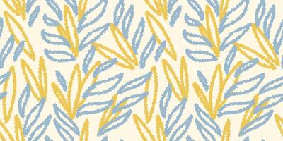 Unique abstract organic shapes seamless pattern. Yellow and blue print. hand drawn sketch creative forms background. Contemporary minimalist ornament. vector