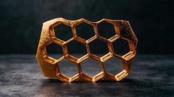 Honeycomb structure made of golden hexagons photo