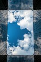 architectural frame with blue sky and clouds photo