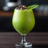 refreshing green smoothie with chocolate and mint photo