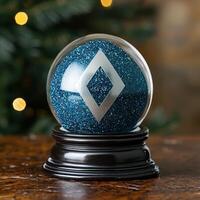 Sparkling snow globe with geometric symbol photo