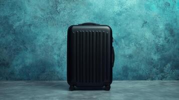 black suitcase on turquoise background photo