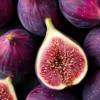 Vibrant close up of a halved fig with intricate patterns photo