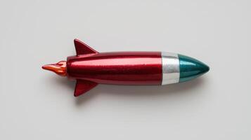 Retro rocket toy on white background photo