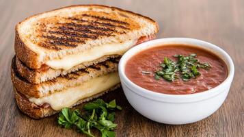 sándwich de queso a la parrilla con sopa de tomate foto
