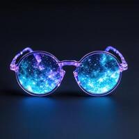 Cosmic galaxy glasses with sparkling lights photo