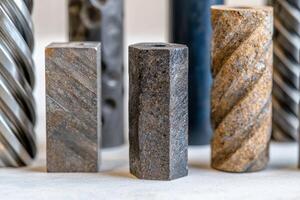 Closeup view of various granite stone samples photo