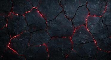 Cracked lava rock surface with glowing red veins photo