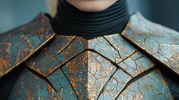 Intricate golden cracked pattern on teal background photo