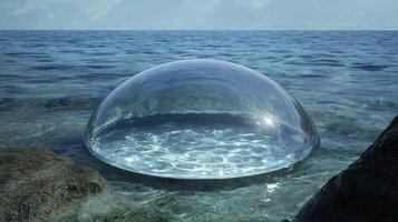 Transparent glass dome floating on the ocean photo