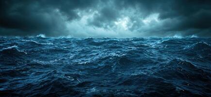 Stormy ocean waves under dark cloudy sky photo