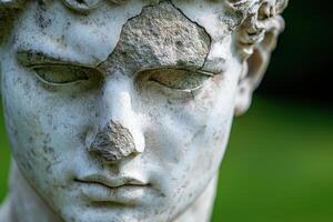 close up of weathered stone buddha face photo